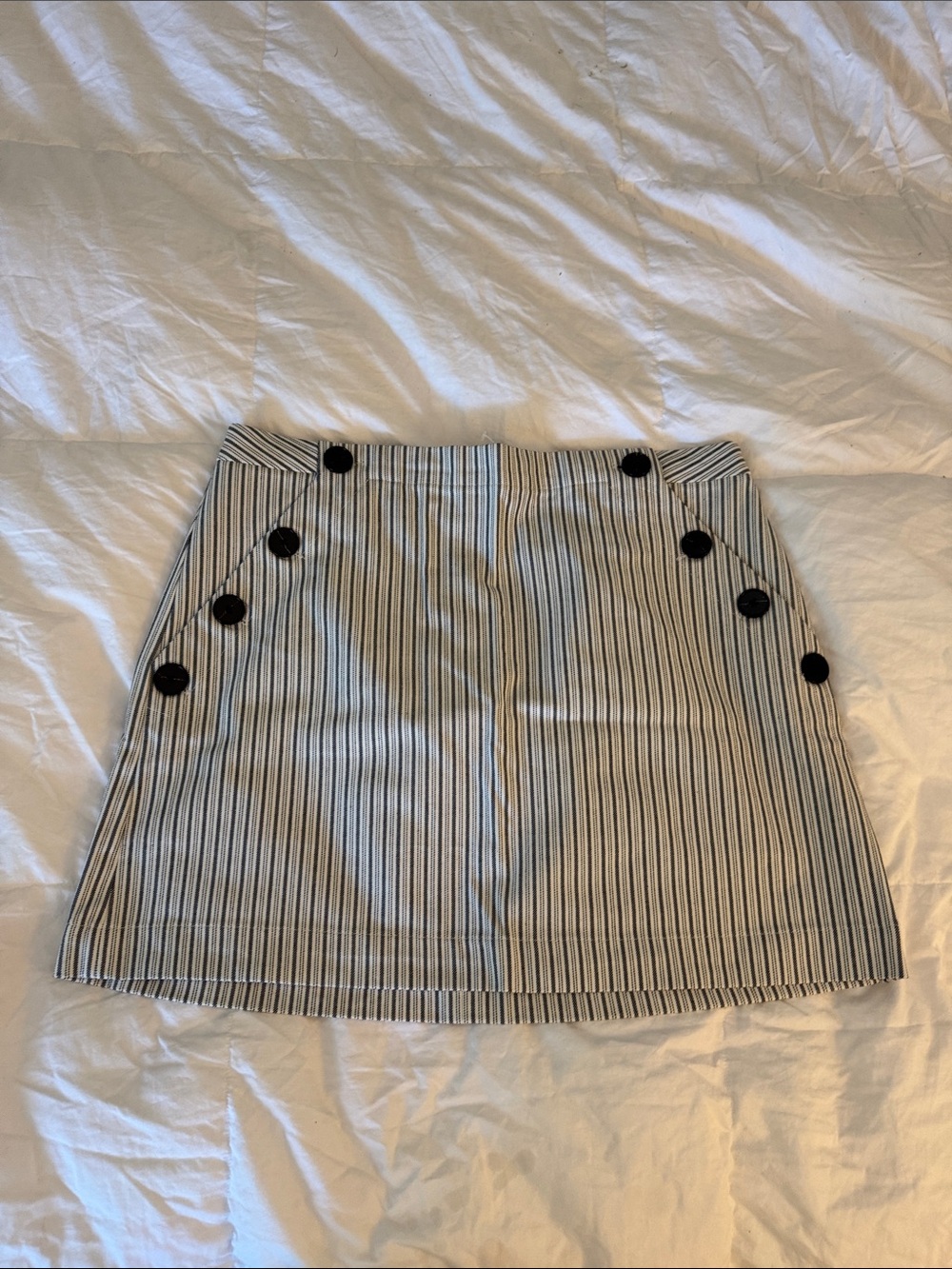 NWT Banana Republic Striped A-Line Button Detail Mini Skirt - Black/White